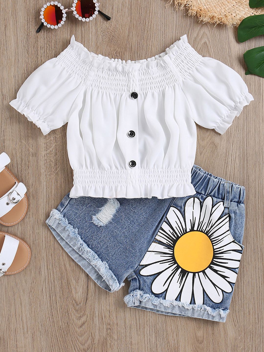 

INCLUD Girls Top With Shorts, White
