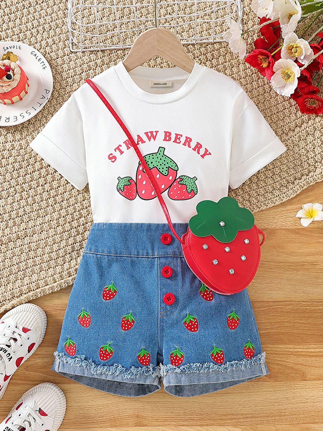

INCLUD Girls Printed Top With Short, White