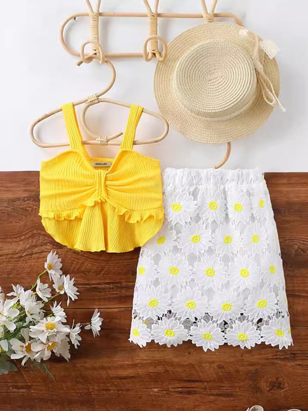 

INCLUD Girls Top With Skirt, Yellow