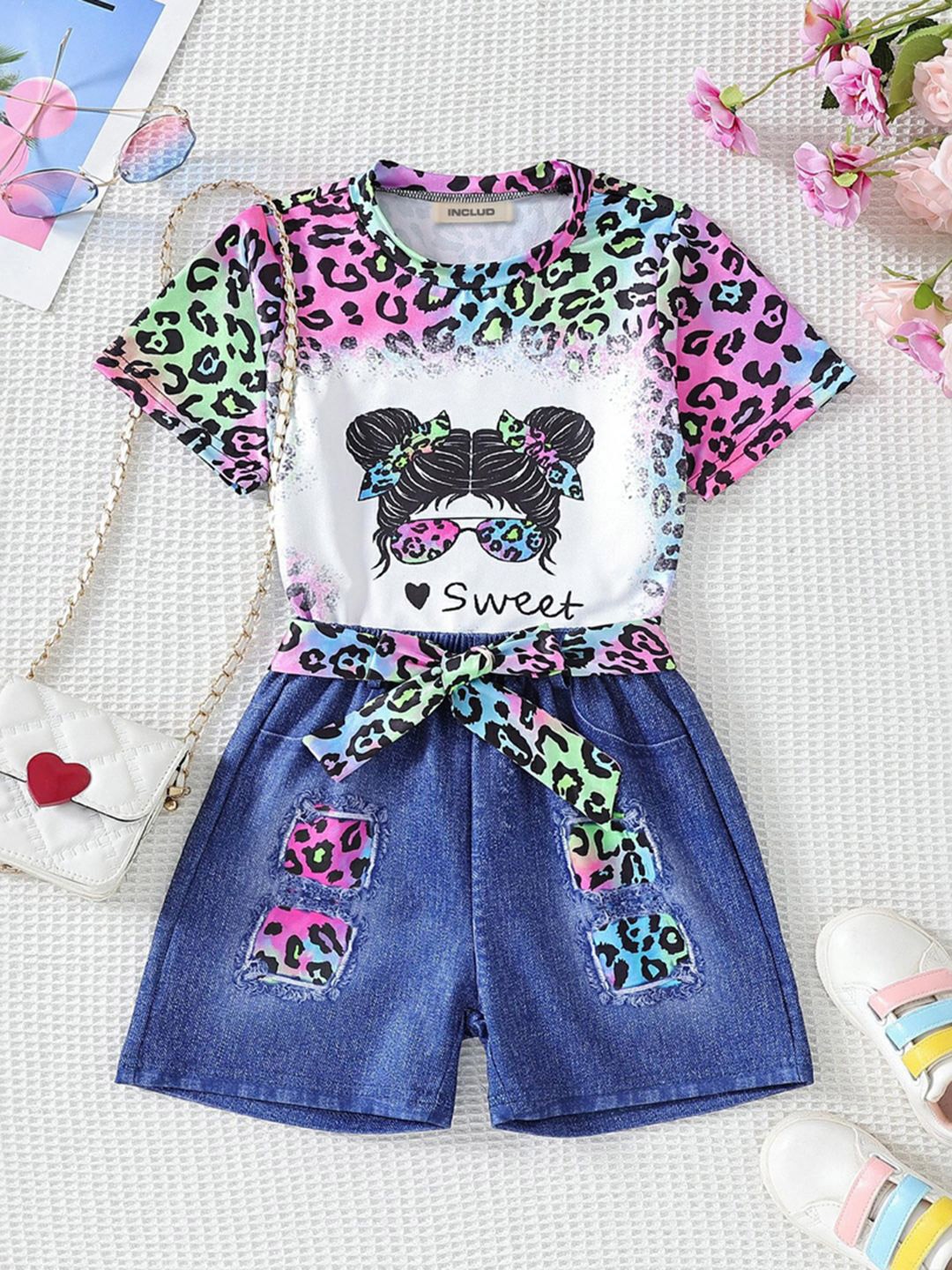 

INCLUD Girls Printed T-shirt With Short, Blue