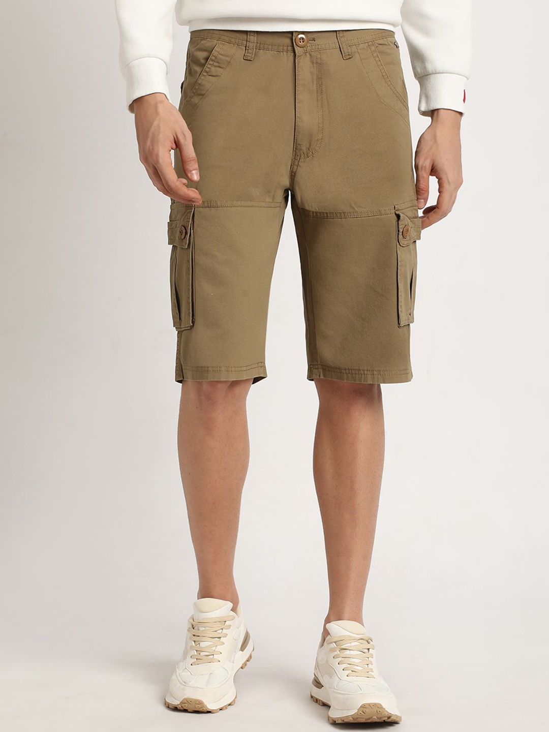 

THE BEAR HOUSE Men Mid Rise Pure Cotton Cargo Shorts, Beige