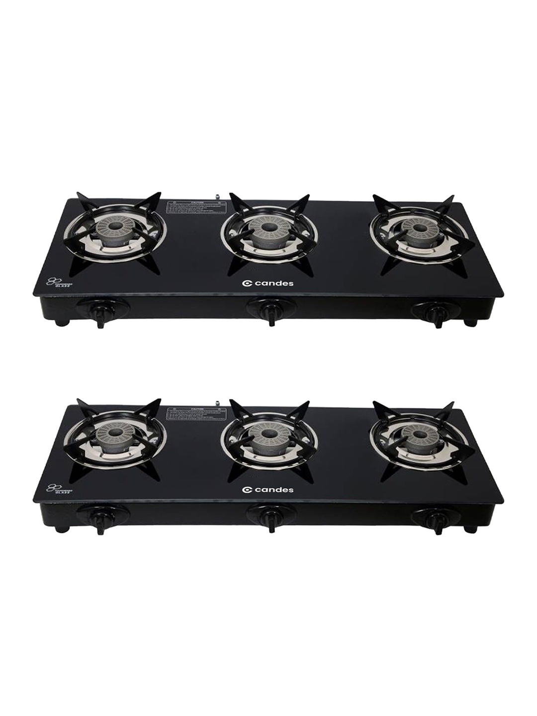 

Candes Black 2 Pieces Toughened Glass 3 Burners Automatic Gas Stove