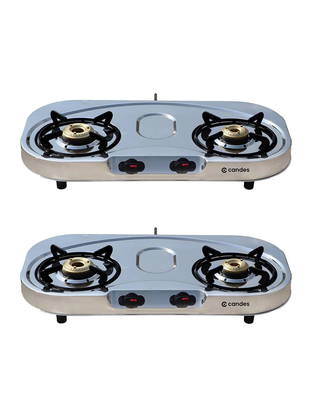 

Candes Silver Toned 2 Pcs 2 Burner Stainless Steel Manual Gas Stove