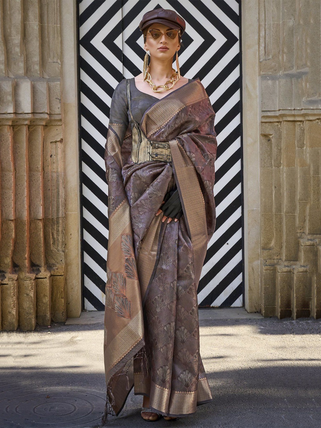 

MySilkLove Woven Design Zari Organza Saree, Brown