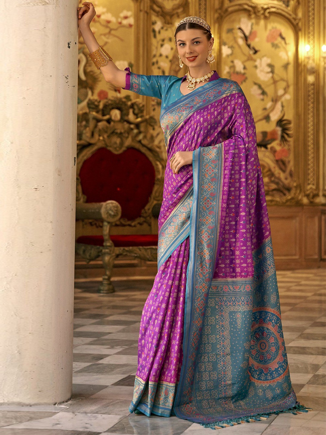 

MySilkLove Woven Design Zari Patola Saree, Purple