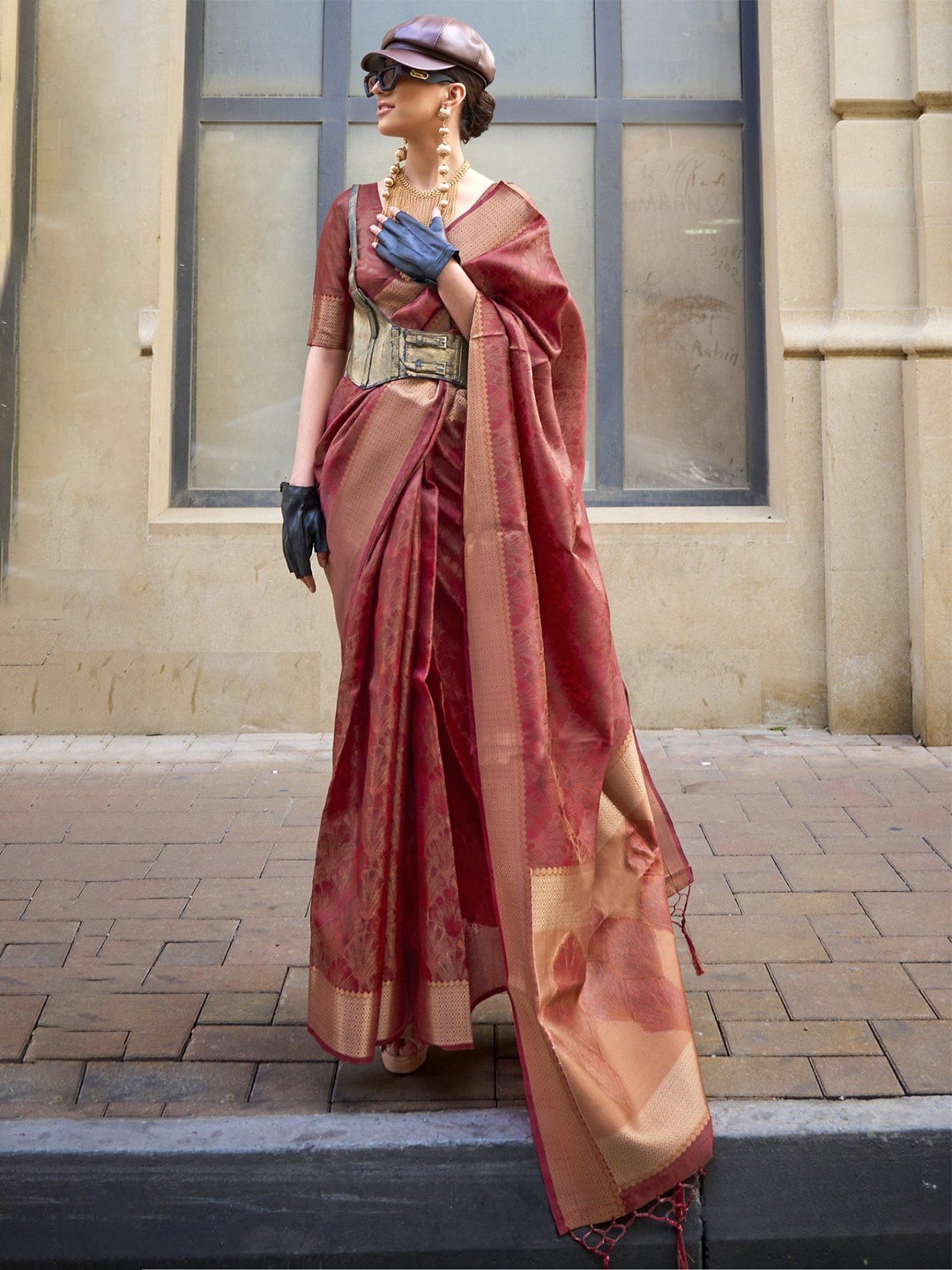 

MySilkLove Woven Design Organza Saree, Brown
