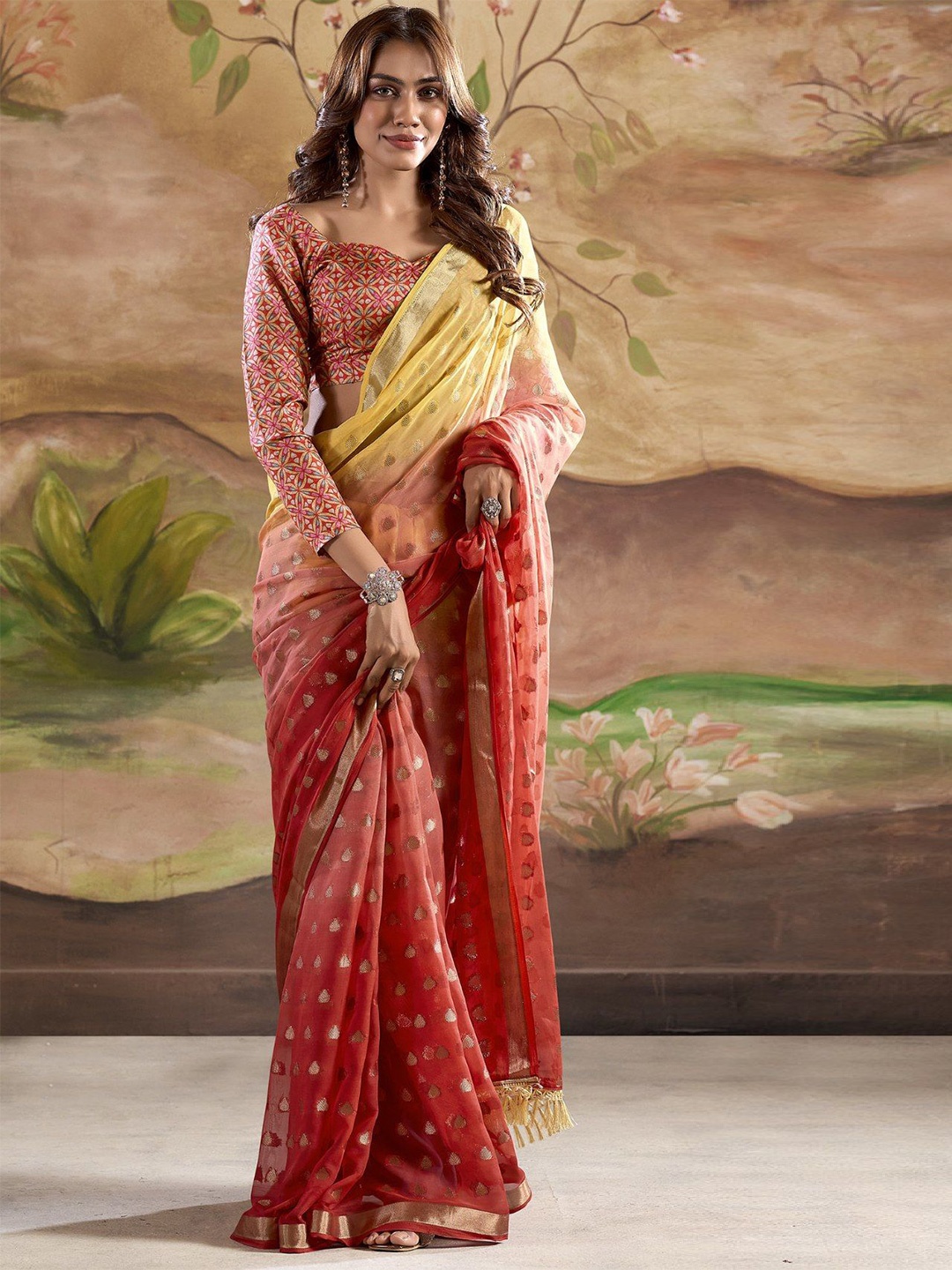 

MySilkLove Woven Design Zari Pure Georgette Saree, Red