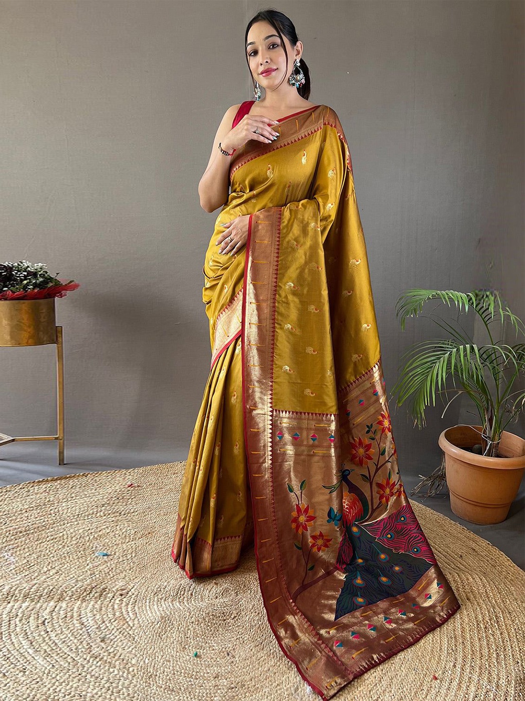 

MySilkLove Woven Design Zari Paithani Saree, Mustard