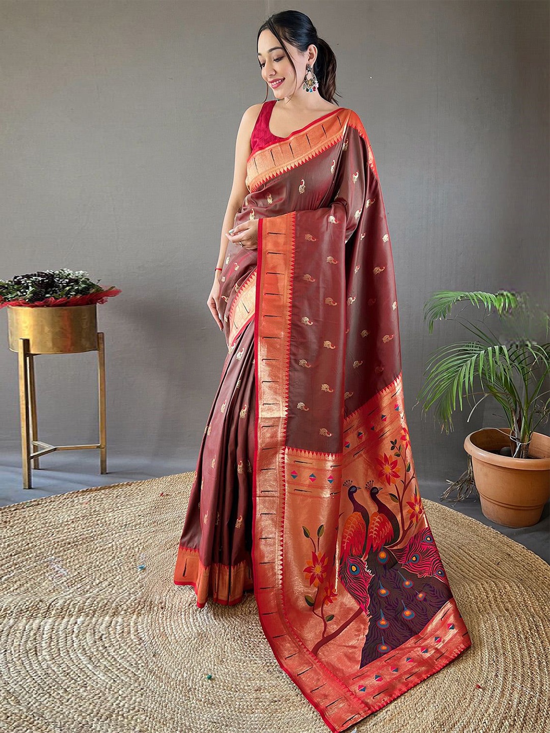 

MySilkLove Woven Design Zari Paithani Saree, Brown