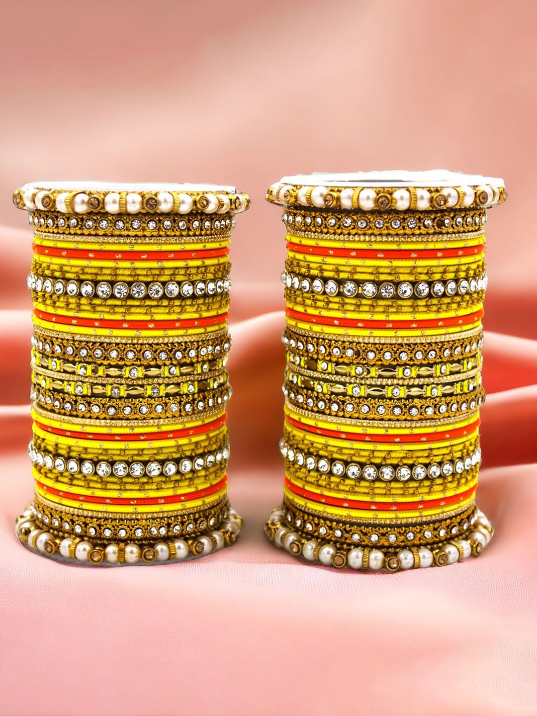 

leshya Set Of 70 Brass-Plated Stone Studded & Beaded Bangles, Gold