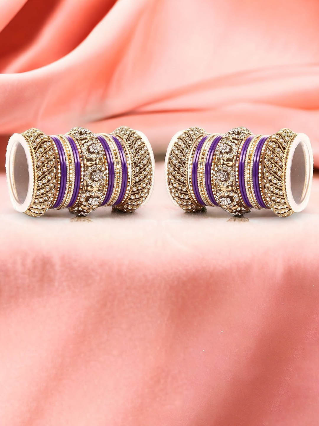 

leshya Set Of 46 Brass Plated Stone Studded & Beaded Bangles, Purple