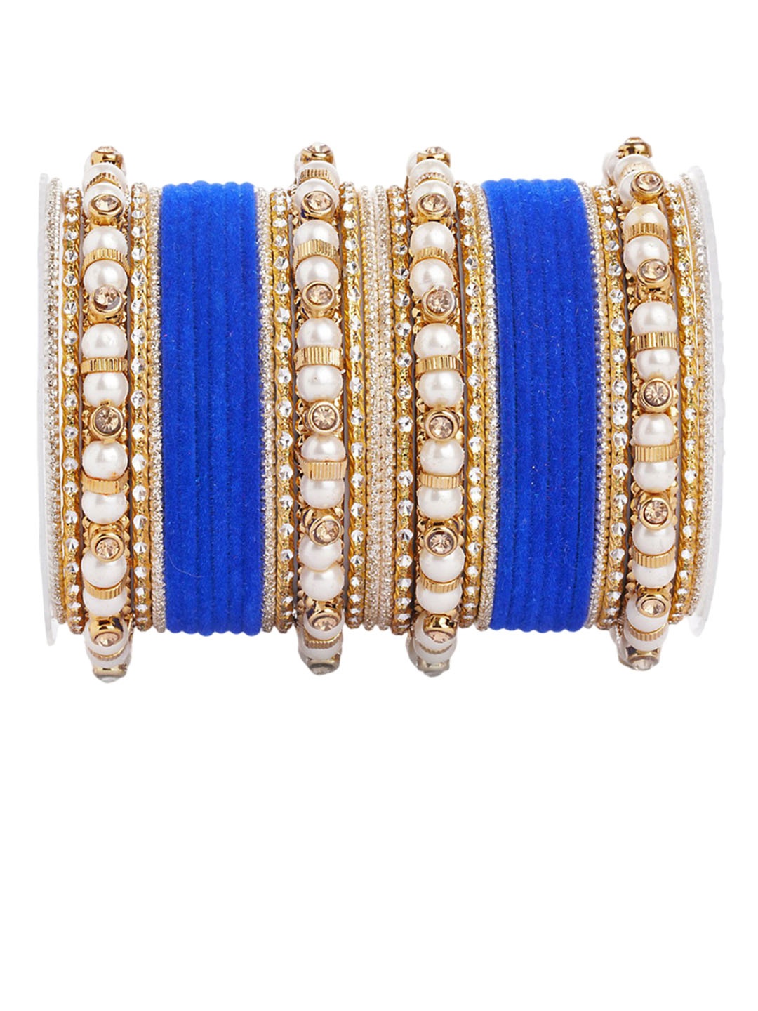 

leshya Set Of 32 Brass-Plated Stone-Studded & Beaded Bangles, Blue