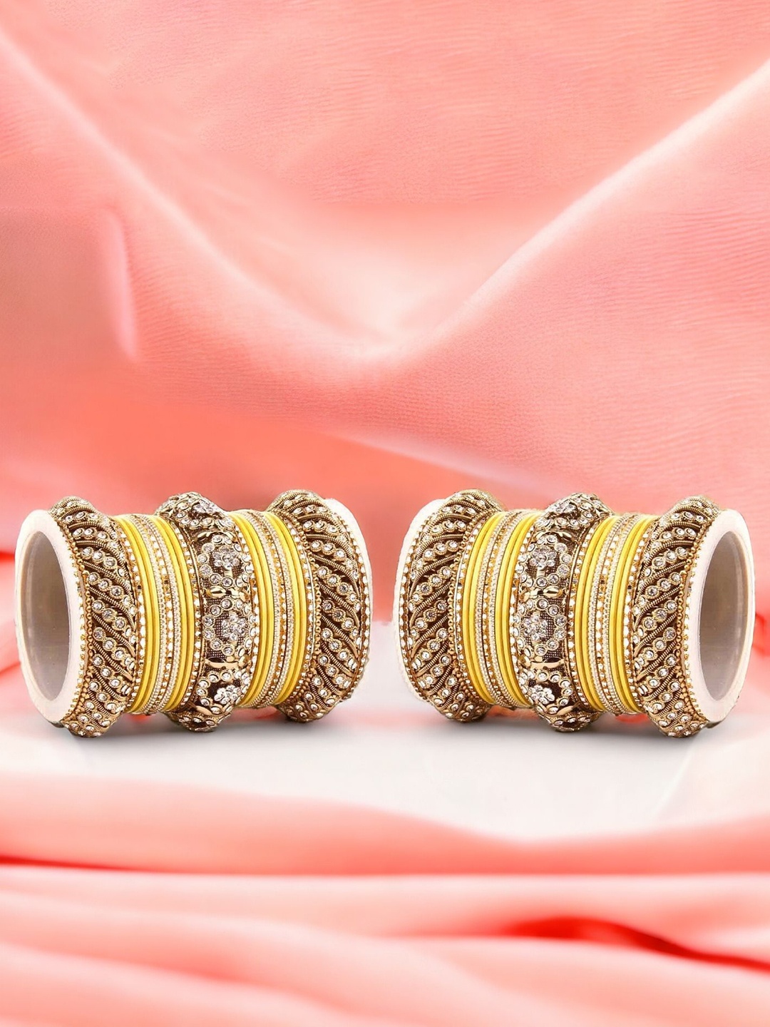 

leshya Set Of 46 Brass-Plated Stone Studded Bangles, Yellow