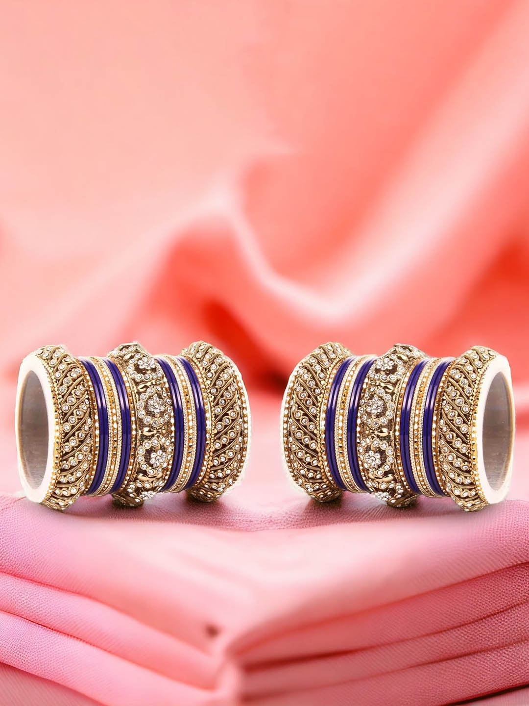

leshya Set Of 46 Brass-Plated Stone-Studded Bangles, Blue