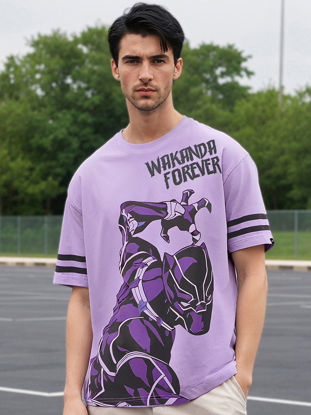 

Bewakoof Men Graphic Printed Cotton Round Neck T-shirt, Purple