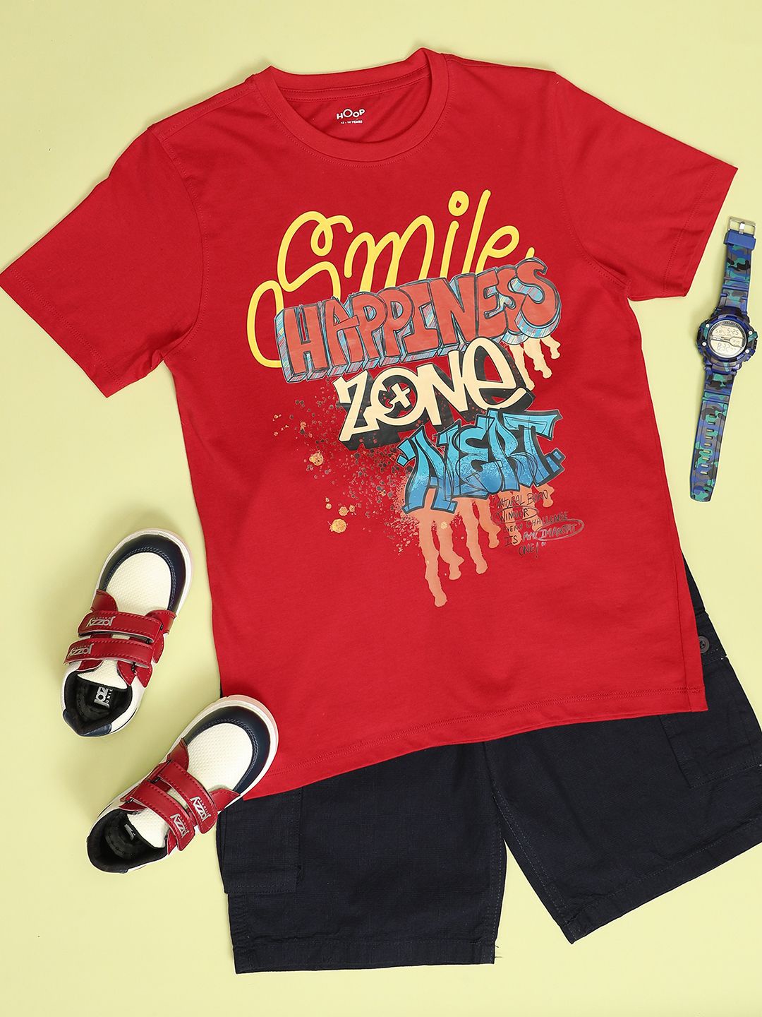 

Hoop Boys Typography Printed Cotton T-shirt, Red