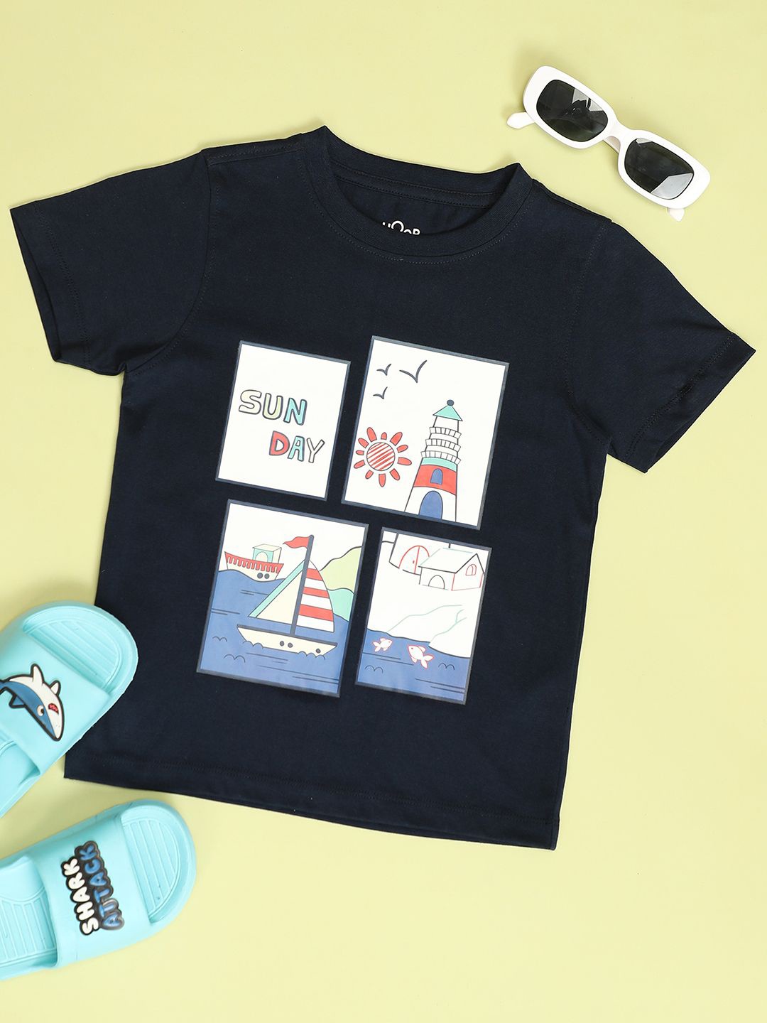 

Hoop Boys Graphic Printed Round Neck Cotton T-shirt, Navy blue
