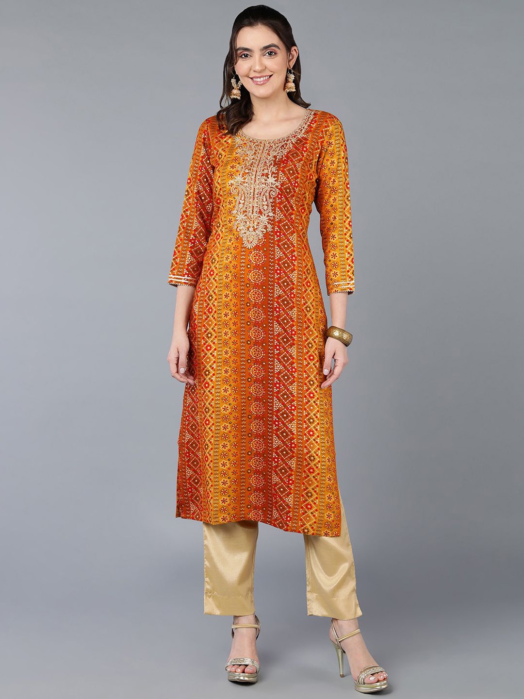 

KALINI Ethnic Motifs Printed Kurta, Yellow