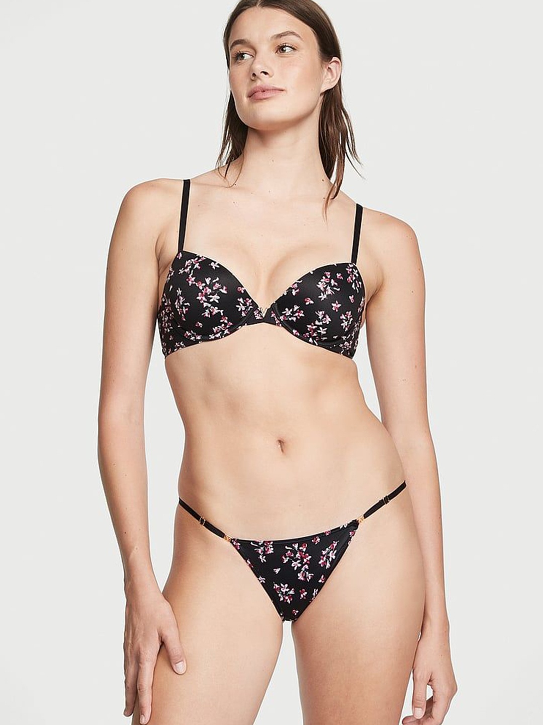 

Victoria's Secret Floral Bra Half Coverage Underwired Lightly Padded, Black