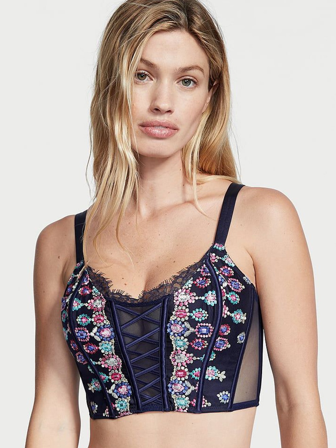 

Victoria's Secret Floral Bralette Bra Medium Coverage, Blue