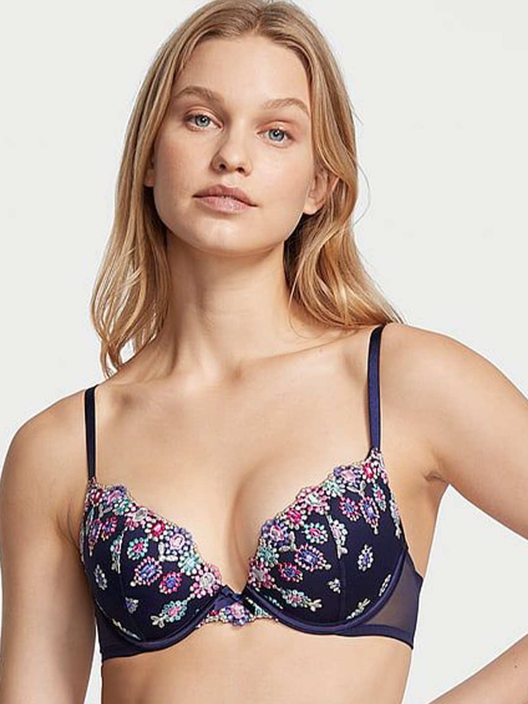 

Victoria's Secret Floral Bra Medium Coverage Underwired Heavily Padded, Blue