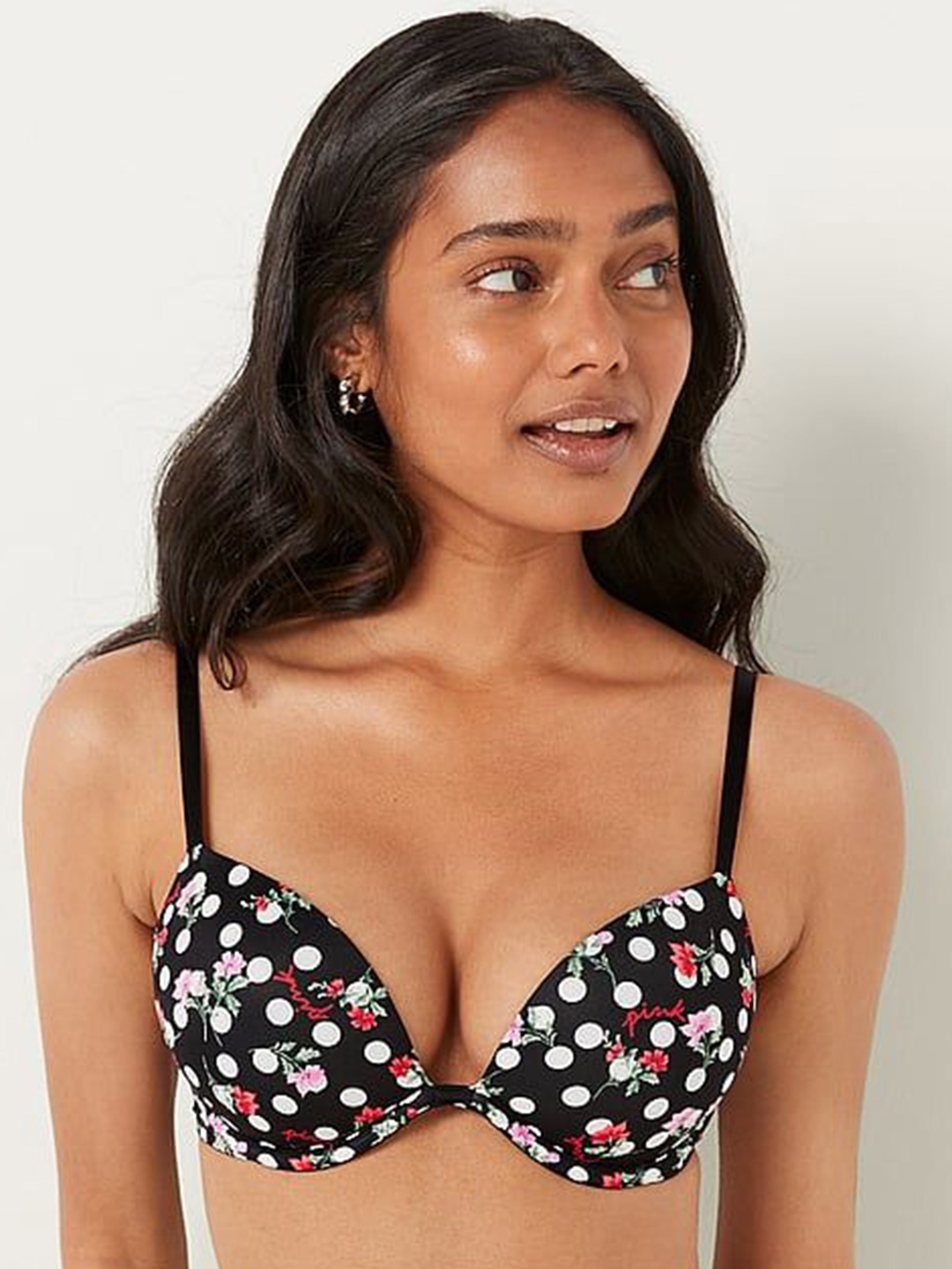 

Victoria's Secret Floral Bra Half Coverage Underwired Heavily Padded, Black