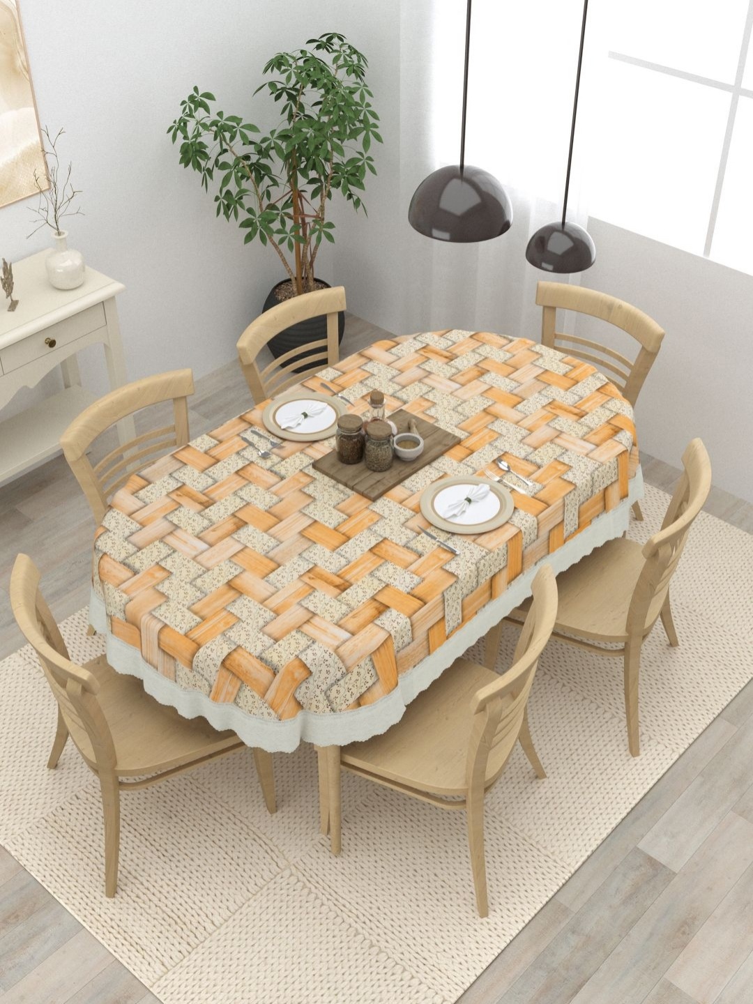

Clasiko Yellow Geometric Printed Anti-Skid Oval 6-Seater Table Cover