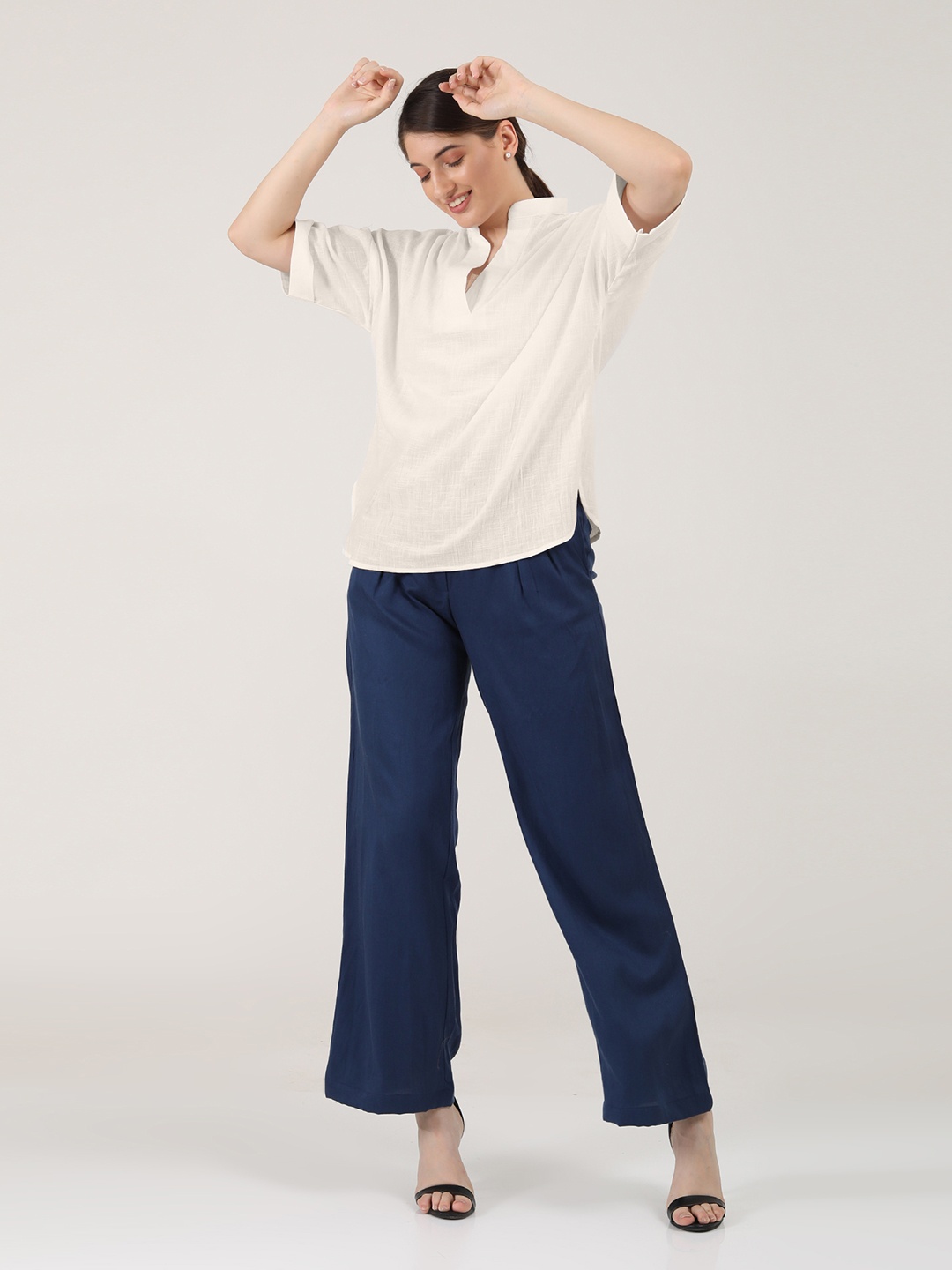 

Saltpetre Mandarin Collar Organic Cotton Top, White