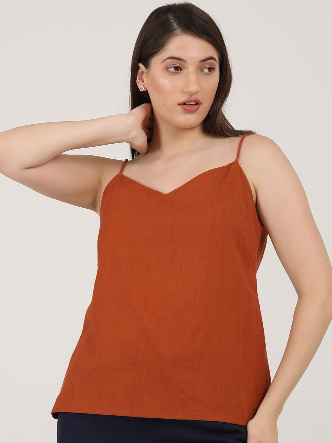 

Saltpetre Shoulder Straps Sleeveless Organic Cotton Top, Rust