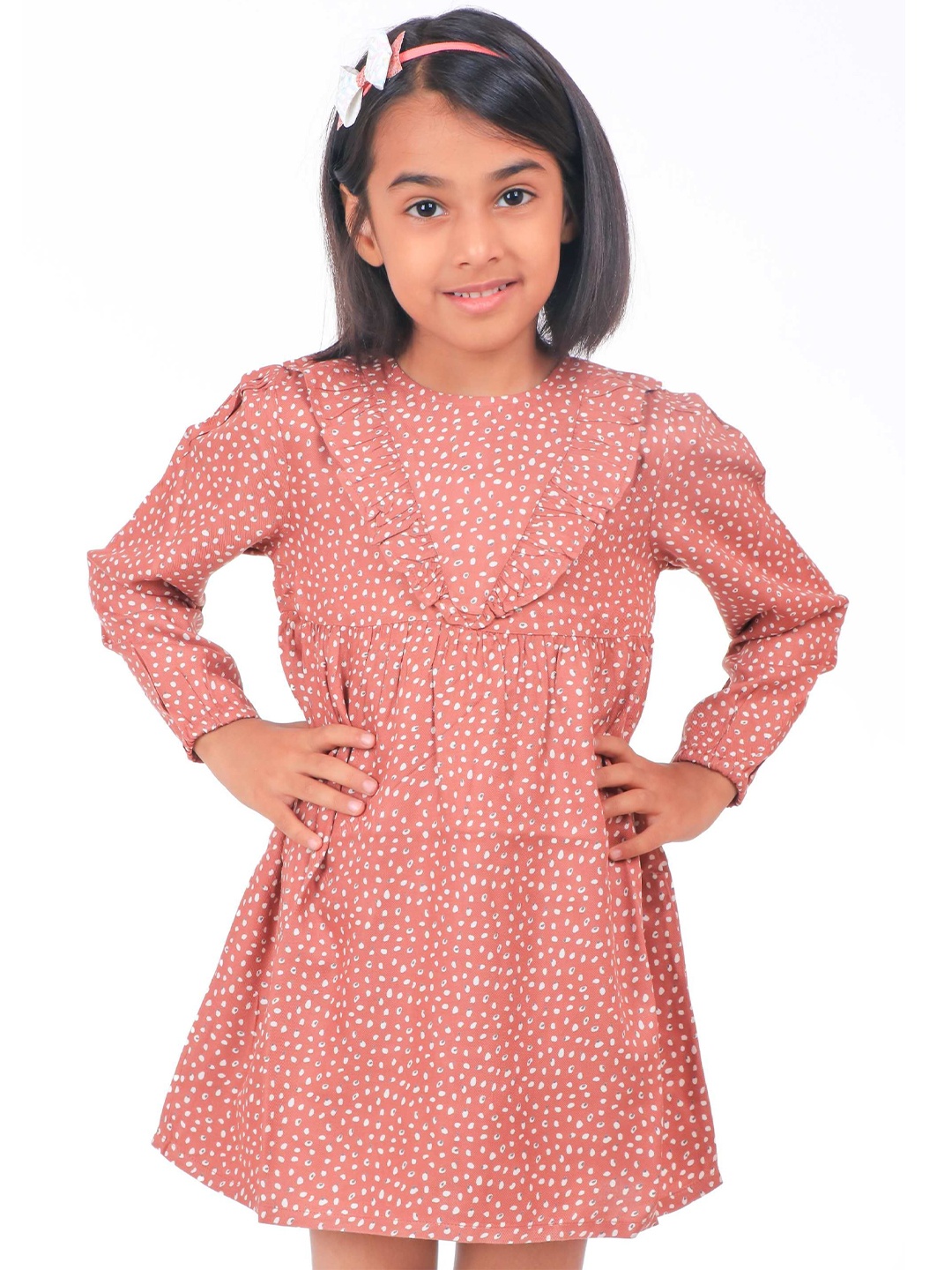 

Miyo Girls Ruffles Round Neck Fit & Flare Dress, Brown