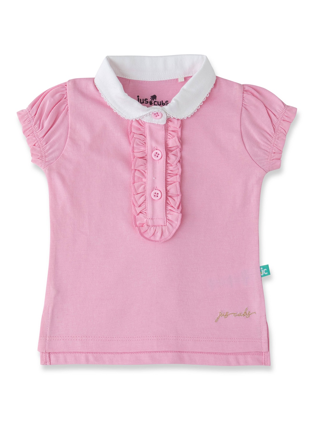 

JusCubs Girls Polo Collar Puff Sleeves Cotton T-shirt, Pink