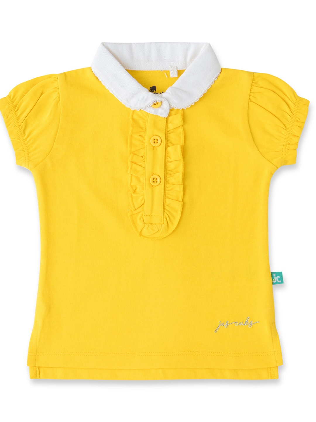 

JusCubs Girls Polo Collar Puff Sleeves Cotton T-shirt, Yellow
