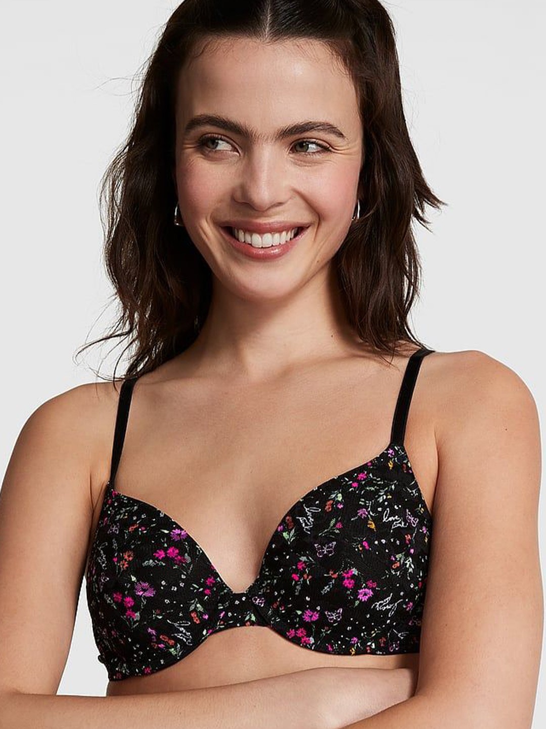 

Victoria's Secret Floral Bra Half Coverage Underwired Lightly Padded, Black