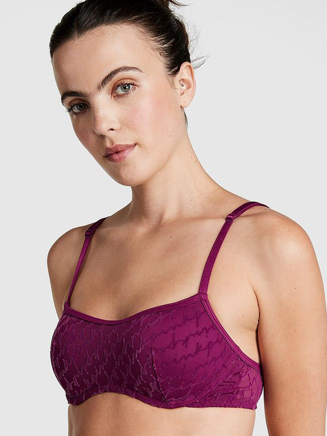 

Victoria's Secret Typography Bralette Bra Medium Coverage Underwired Heavily Padded, Pink