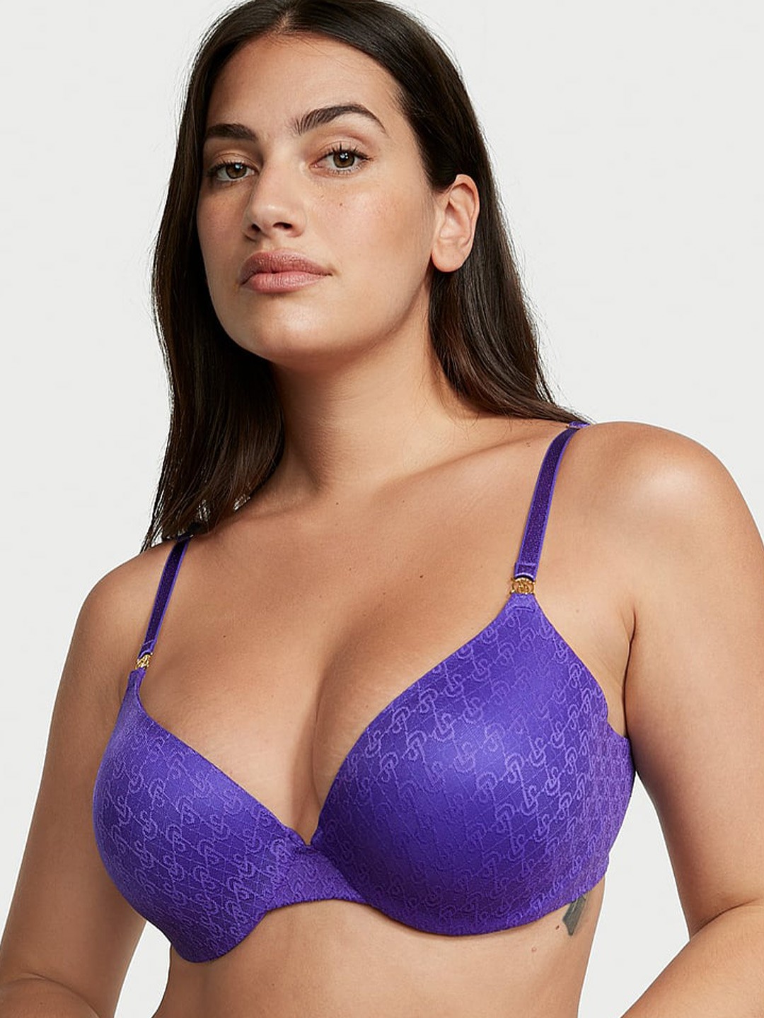 

Victoria's Secret Geometric Bra Half Coverage Underwired Heavily Padded, Purple