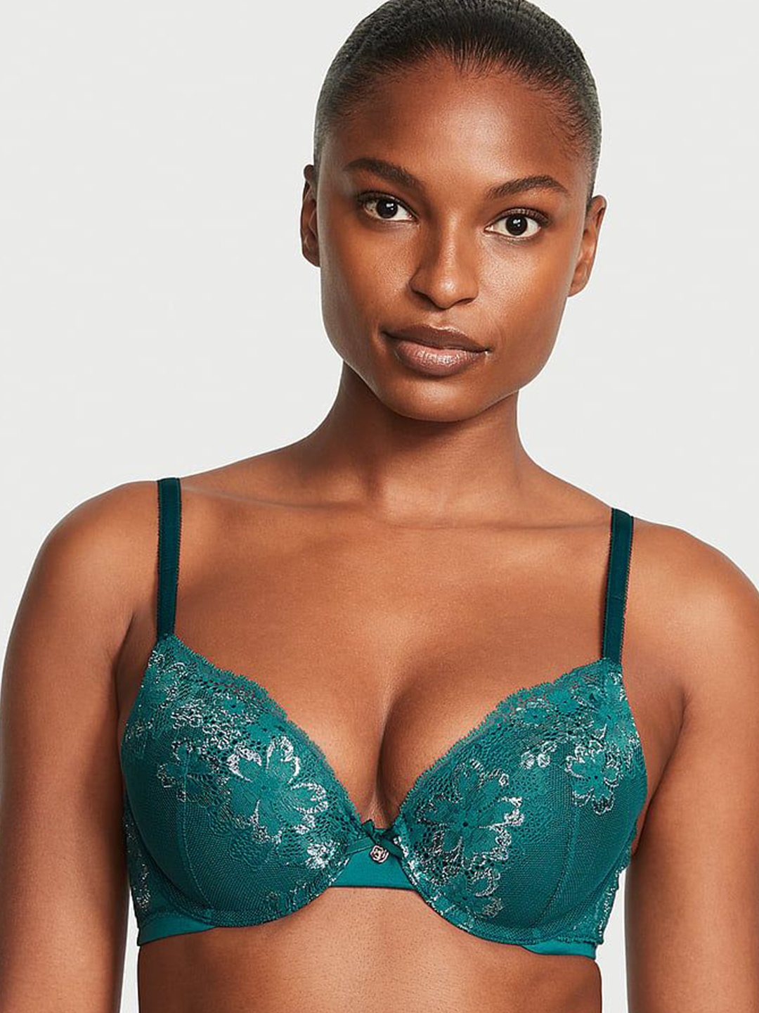 

Victoria's Secret Floral Bra Full Coverage Underwired Heavily Padded, Green