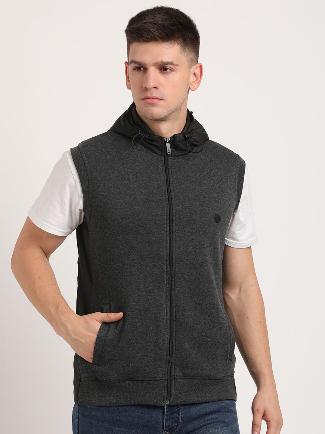 

Turtle Sleeveless Hooded Front-Open Sweatshirt, Charcoal