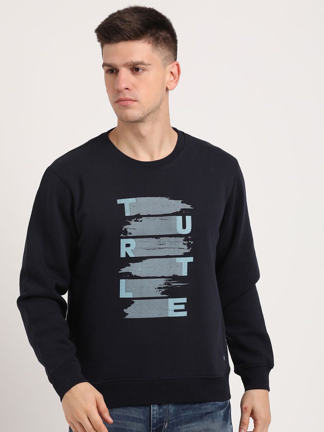 

Turtle Graphic Printed Round Neck Pullover Sweatshirt, Navy blue