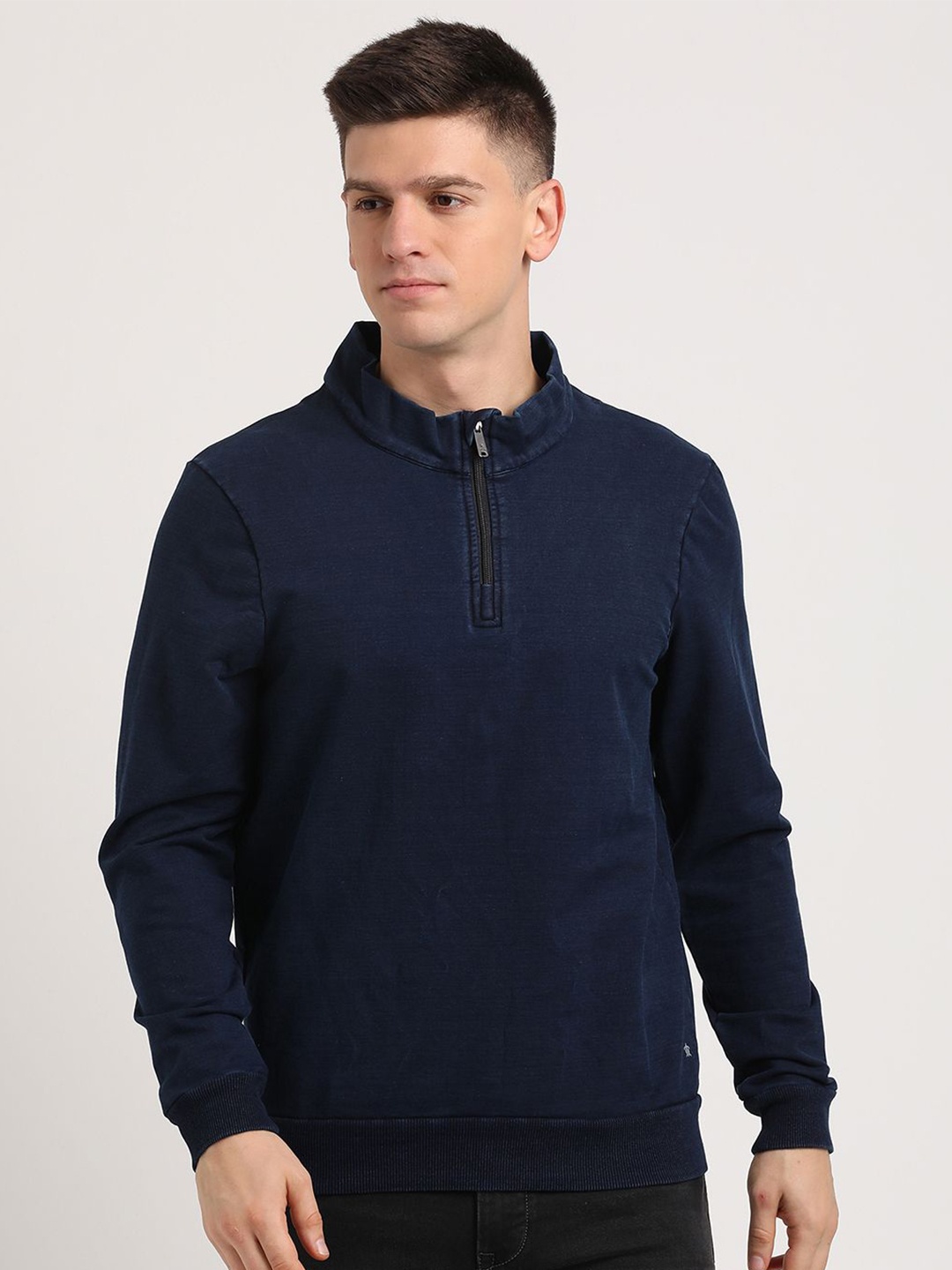 

Turtle Mock Collar Long Sleeves Pullover Sweatshirt, Navy blue