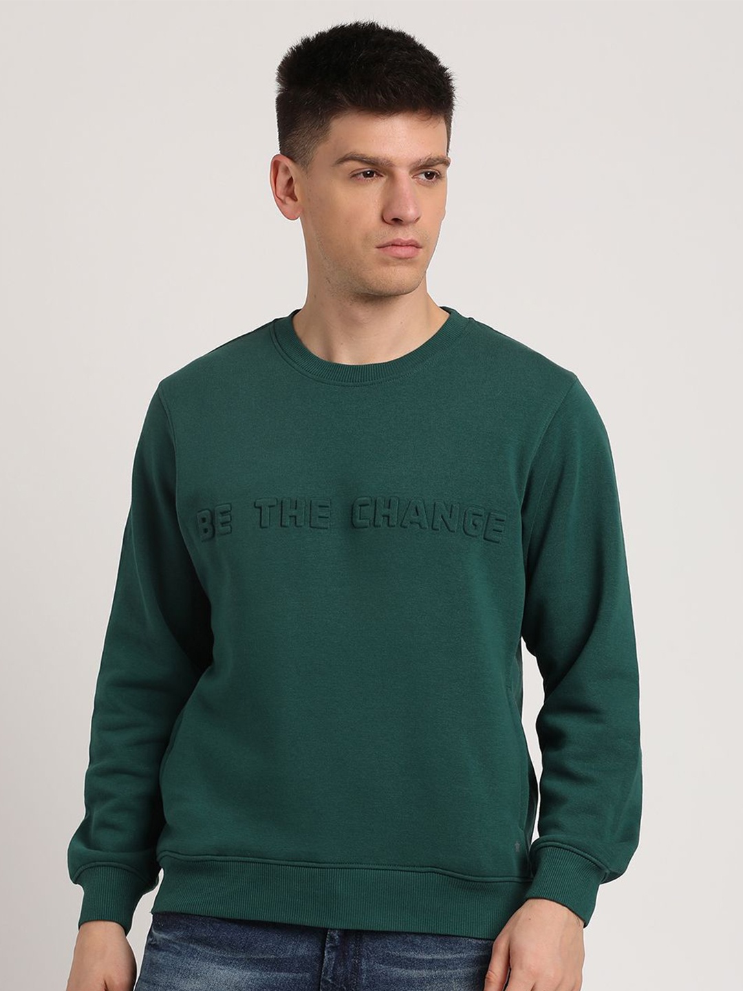 

Turtle Typography Printed Round Neck Cotton Pullover Sweatshirt, Green