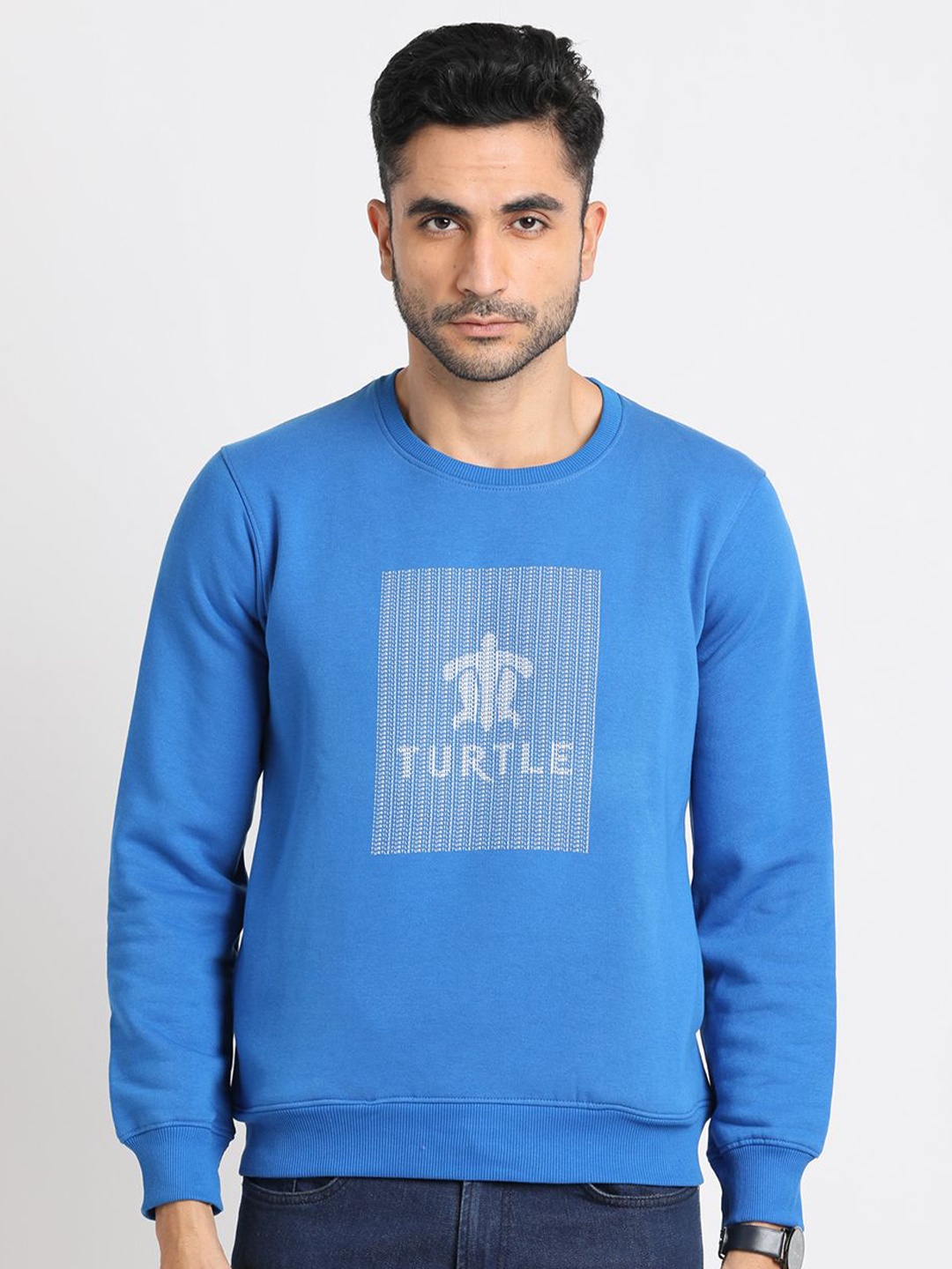 

Turtle Typography Printed Pullover Sweatshirt, Turquoise blue