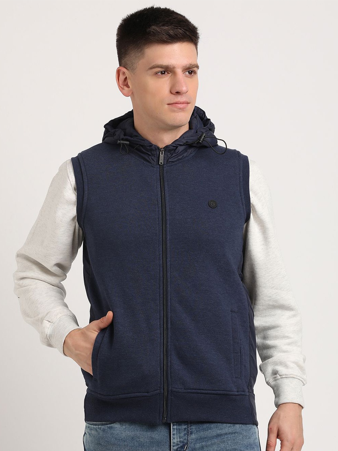 

Turtle Sleeveless Hooded Front-Open Sweatshirt, Navy blue