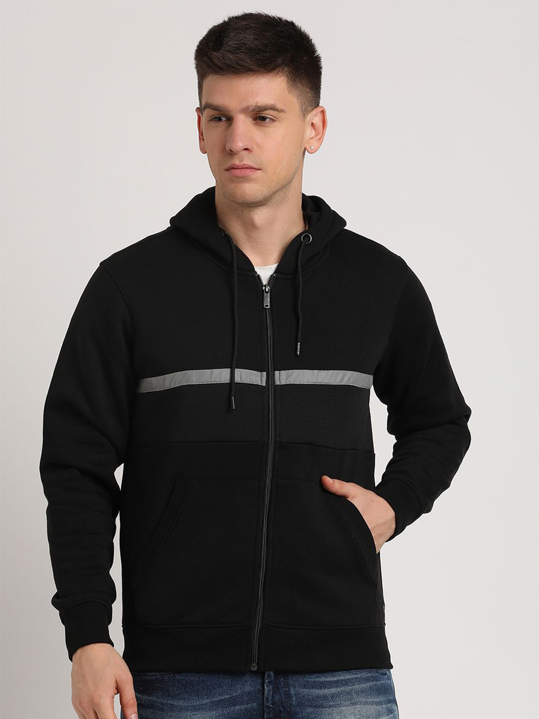 

Turtle Long Sleeves Hooded Front-Open Sweatshirt, Black