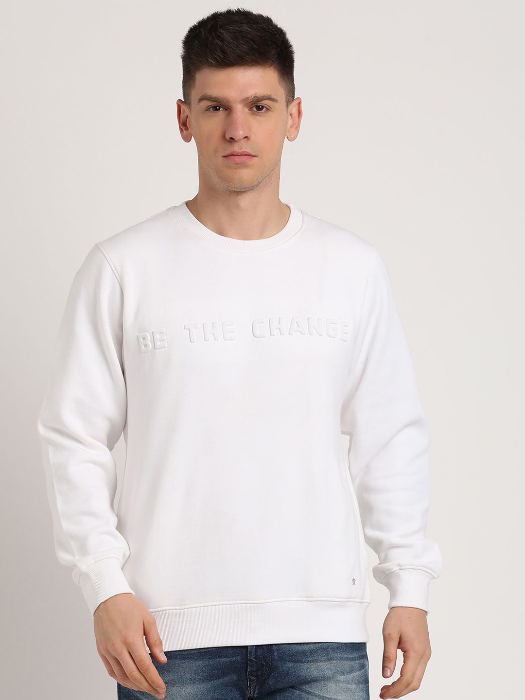 

Turtle Typography Printed Round Neck Cotton Pullover Sweatshirt, White
