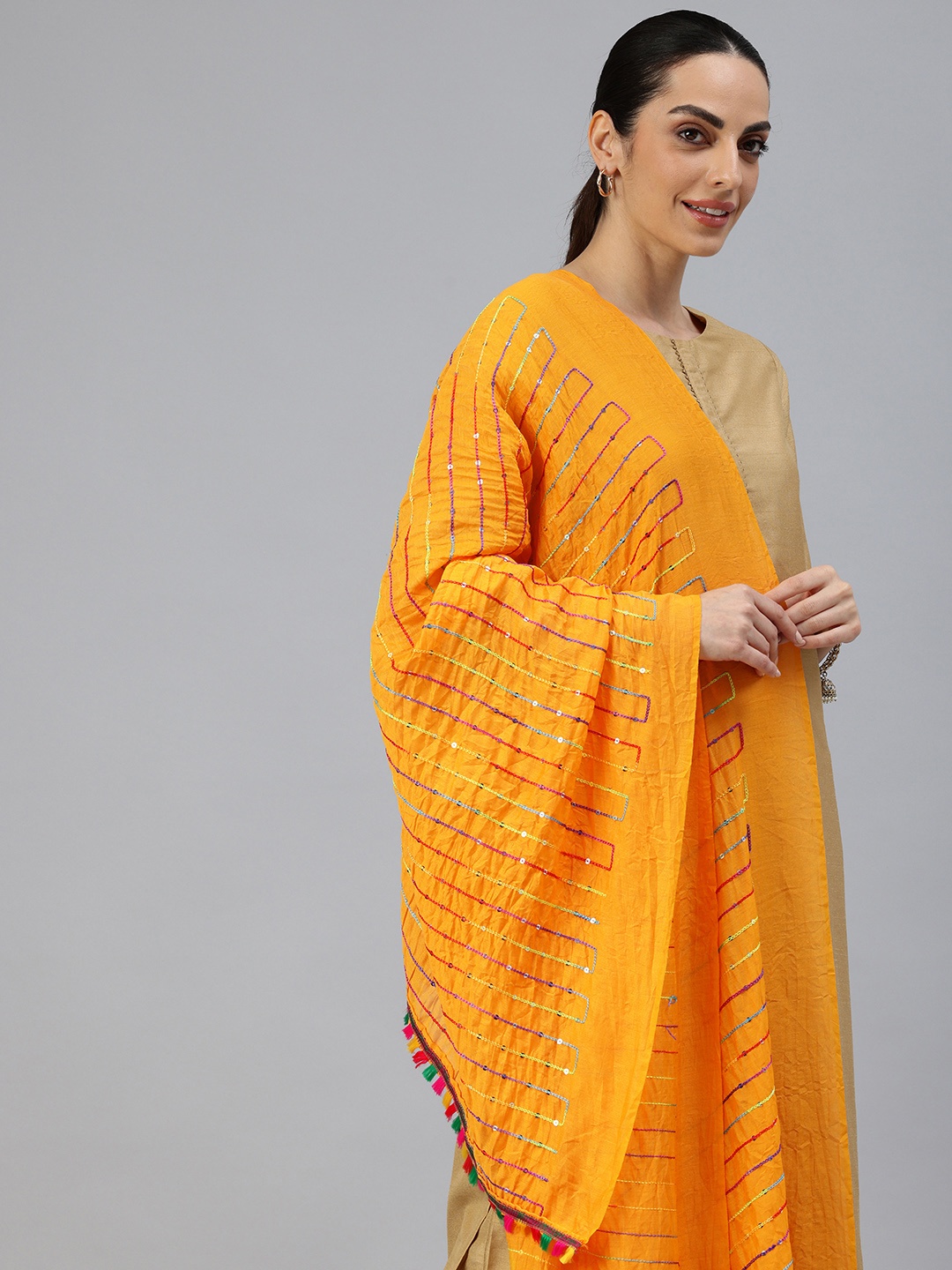 

swatika Embroidered Sequinned Dupatta with Sequinned, Yellow