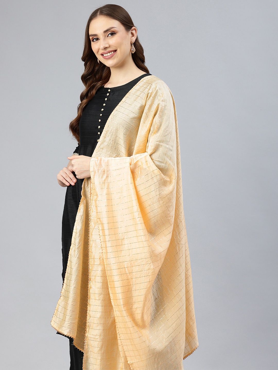 

swatika Checked Dupatta with Gotta Patti, Cream