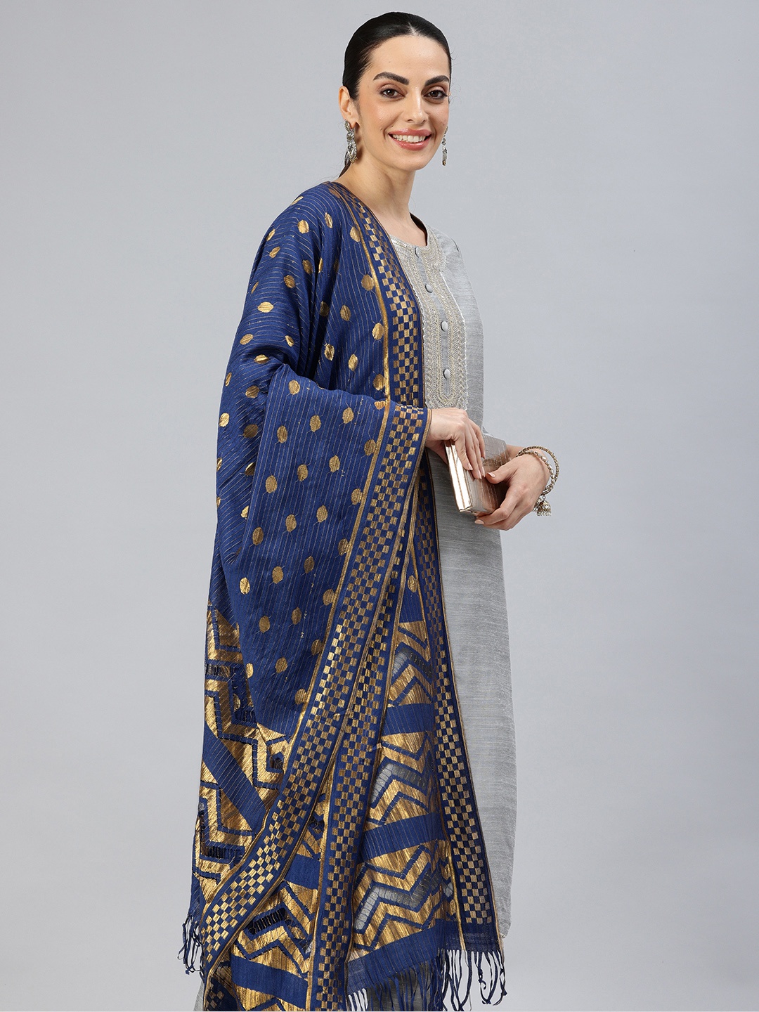 

swatika Woven Design Dupatta, Navy blue