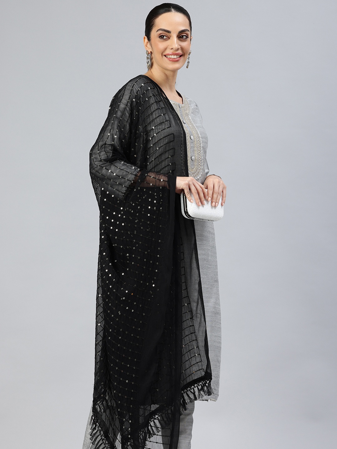 

swatika Embroidered Dupatta with Sequinned, Black