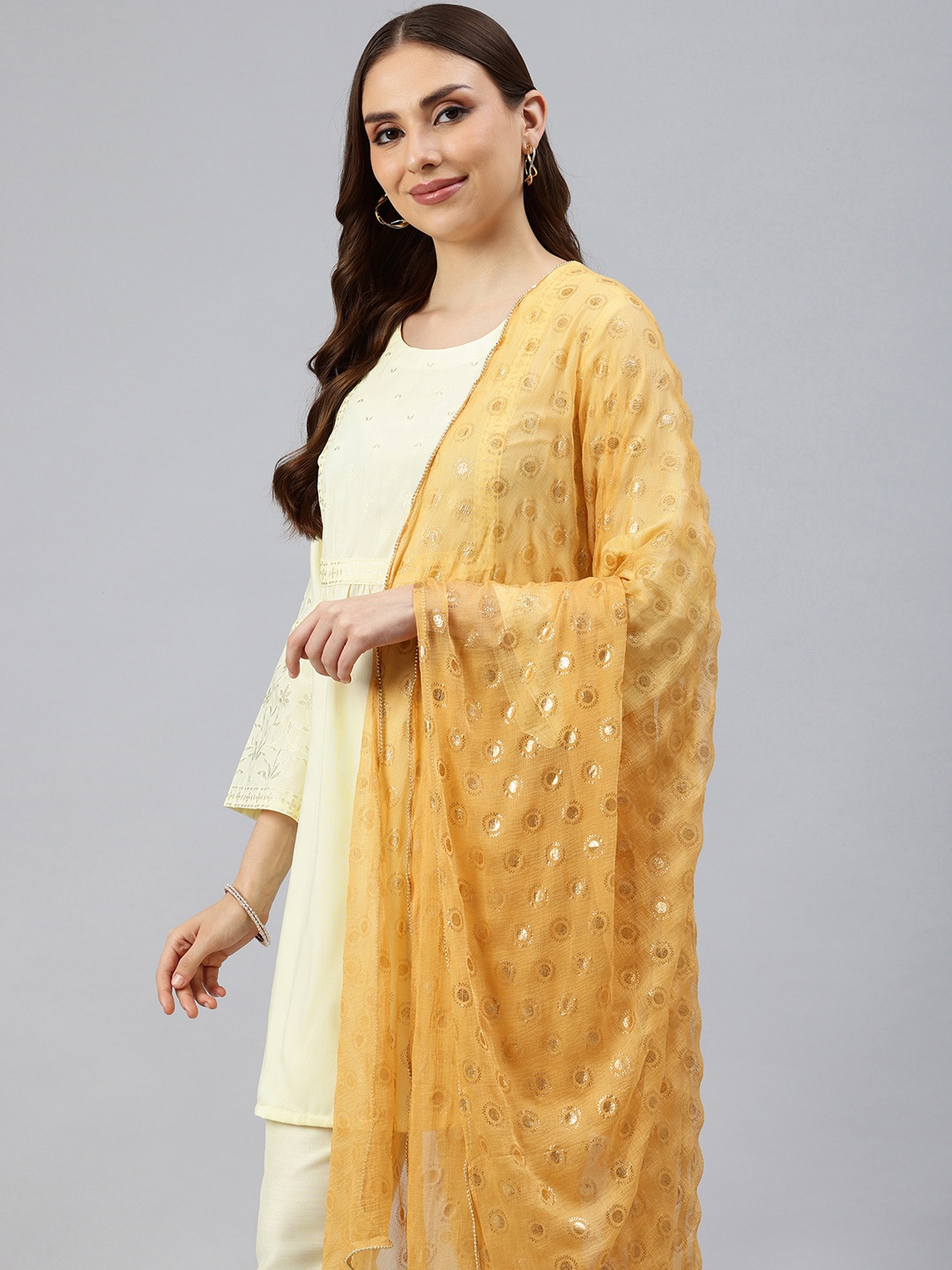 

swatika Printed Dupatta With Beads & Stones, Gold