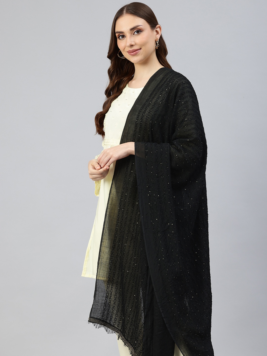 

swatika Embroidered Dupatta with Sequinned, Black